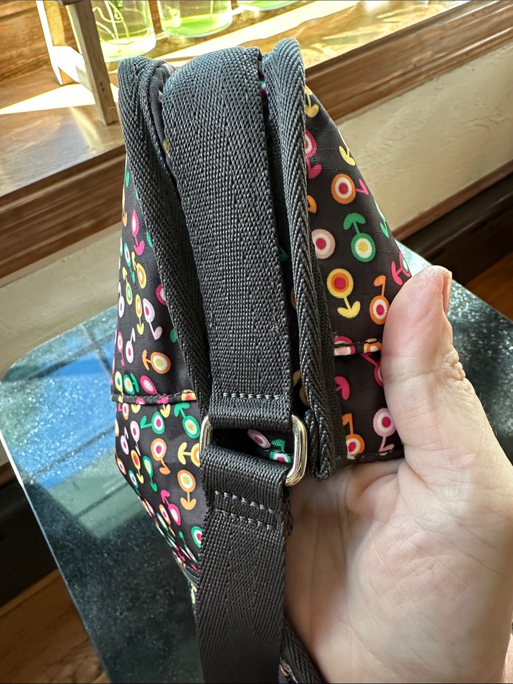 Lesportsac Black Crossbody Bag with Discontinued Multicolor Dot Floral Pattern - Picture 9 of 11